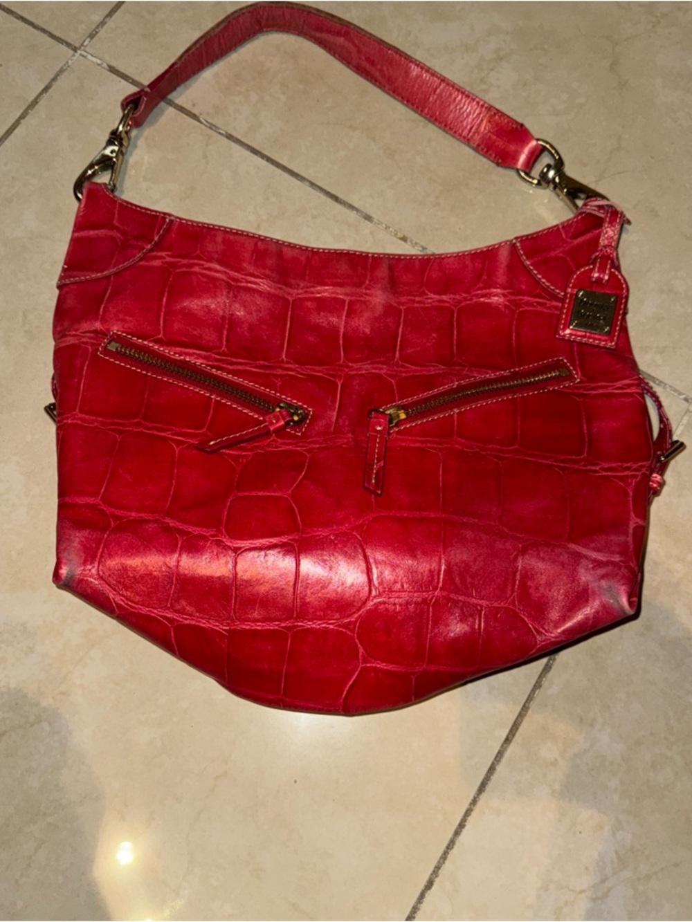 Dooney & Bourke Red Croc-Embossed Shoulder Hobo